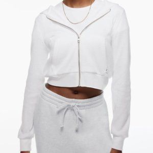 Aritzia TNA WAFFLE ZIP HOODIE, Heather Cloud White, Size Small
